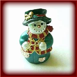 GOLD! SWAROVSKI CRYSTAL GREEN SNOWMAN JEWELRY BOX