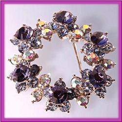 WREATH PIN BROOCH SWAROVSKI CRYSTALS FLORAL