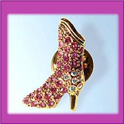 LADIES BOOT PIN BROOCH 24K GOLD SWAROVSKI CRYSTAL