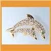Image 1 : TWIN DOLPHINS MOTHER BABY GOLD CRYSTAL PIN BROOCH
