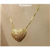 Image 3 : Gold Silver Heart Necklace Simulated Diamonds 17"