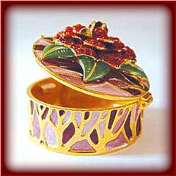 RED PEONY FLOWER GOLD SWAROVSKI CRYSTALS RING BOX
