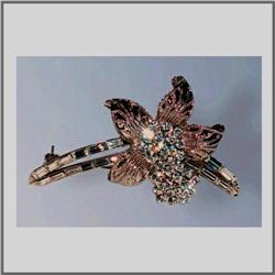 FLOWER PIN BROOCH 24K GOLD SWAROVSKI CRYSTAL BLUE