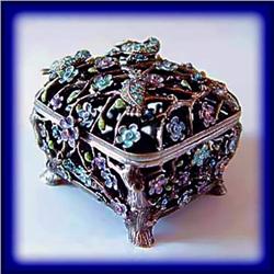 FILIGREE HUMMINGBIRD SWAROVSKI CRYSTALS BOX BLUE