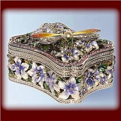 24K GOLD DRAGONFLY SWAROVSKI CRYSTAL JEWELRY BOX
