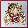 Image 1 : BEE PIN BROOCH 24K GOLD & RED SWAROVSKI CRYSTALS