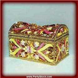 PINK BUTTERFLY FLOWER GOLD & CRYSTALS JEWELRY BOX