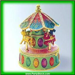CAROUSEL MERRY GO ROUND JEWELRY CRYSTALS GOLD BOX