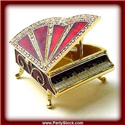 RED! PIANO JEWELRY BOX 24K GOLD SWAROVSKI CRYSTAL