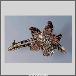 FLOWER PIN BROOCH 24K GOLD SWAROVSKI CRYSTAL BLUE