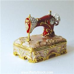 24K GOLD RED SEWING MACHINE SWAROVSKI CRYSTAL BOX