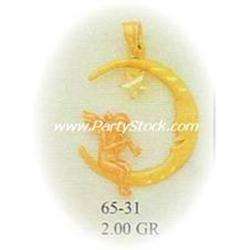 14K Gold Pendant MAN IN THE CRESCENT MOON Charm