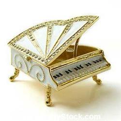 WHITE PIANO TRINKET BOX 24K GOLD AUSTRIAN CRYSTAL