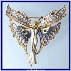ART DECO FAIRY PIN BROOCH 24K GOLD