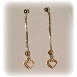 1.5" Solid 14K Gold Dangle Earrings Two Tone Hearts