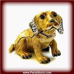 BEAGLE PUPPY DOG 24K GOLD CRYSTAL JEWELRY BOX NEW