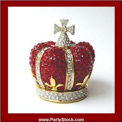 24K GOLD RED CROWN SWAROVSKI CRYSTAL JEWELRY BOX