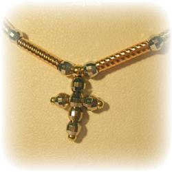 SOLID 14K GOLD CROSS TRI-COLOR 3 TONE NECKLACE