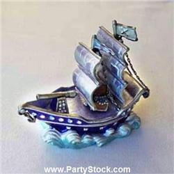 SAILBOAT! PIRATE SHIP! 24K GOLD CRYSTALS BOAT BOX