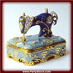 SEWING MACHINE 24K GOLD & CRYSTALS JEWELRY BOX TR