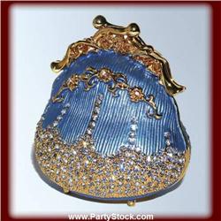 ANTIQUE BLUE PURSE 24K GOLD SWAROVSKI CRYSTAL BOX