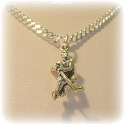 Solid Sterling Silver Hockey Player Pendant Necklace