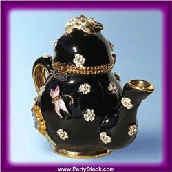 24K GOLD BLACK TEAPOT SWAROVSKI CRYSTALS BOX