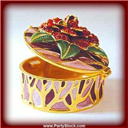 RED PEONY FLOWER GOLD SWAROVSKI CRYSTALS RING BOX