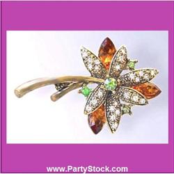 AMBER FLOWER PIN SWAROVSKI CRYSTAL GOLD
