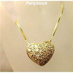 Gold Silver Heart Necklace Simulated Diamonds 17"