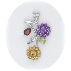 Solid Sterling Silver Genuine Citrine Amethyst Garnet Pendant