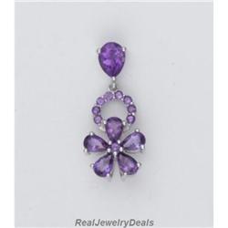 Solid Sterling Silver Genuine Amethyst FLOWER PENDANT