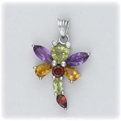 Solid Sterling Silver Genuine Amethyst Dragonfly Pendant Citrine Peridot Citrine