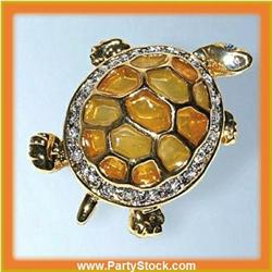 LARGE TURTLE PIN BROOCH GOLD & SWAROVSKI CRYSTALS