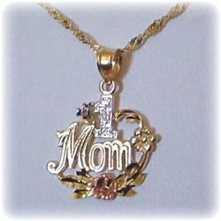 SOLID 14K Gold "#1 MOM" Pendant Charm Filigree 2G