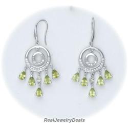 Solid Sterling Silver Genuine Peridot Dangle Earrings