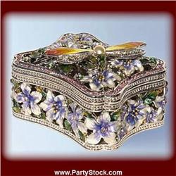 24K GOLD DRAGONFLY SWAROVSKI CRYSTAL JEWELRY BOX