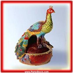 24K GOLD PEACOCK SWAROVSKI CRYSTAL JEWELRY BOX