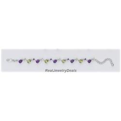 Solid Sterling Silver Genuine Amethyst Peridot Bracelet