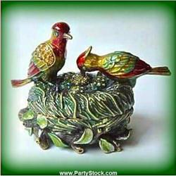 NEW LOVE BIRDS GOLD SWAROVSKI CRYSTAL JEWELRY BOX