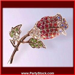 ALL SWAROVSKI CRYSTAL ROSEBUD PIN BROOCH 24K GOLD