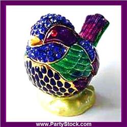 24K GOLD! SWAROVSKI CRYSTAL BLUE BIRD JEWELRY BOX