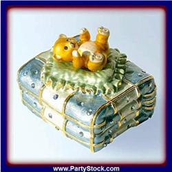 BLUE BABY TEDDYBEAR 24K GOLD CRYSTAL KEEPSAKE BOX