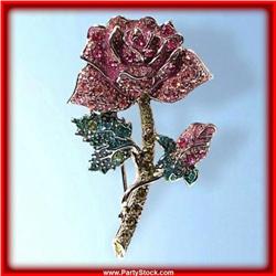ROSE PIN BROOCH 24K GOLD SWAROVSKI CRYSTALS