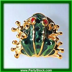 GREEN FROG PIN BROOCH 24K GOLD SWAROVSKI CRYSTALS
