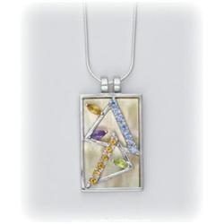 BIG PENDANT Solid Sterling Silver Genuine Multi Gemstones & Mother of Pearl