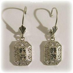 SOLID 14K WHITE GOLD FILIGREE DANGLE EARRINGS