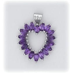 Solid Sterling Silver Genuine Amethyst Heart Pendant Big New