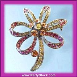 STAR FLOWER PIN BROOCH 24K GOLD SWAROVSKI CRYSTAL