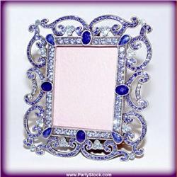 24K GOLD ORNATE BLUE SWAROVSKI CRYSTAL PHOTO FRAM